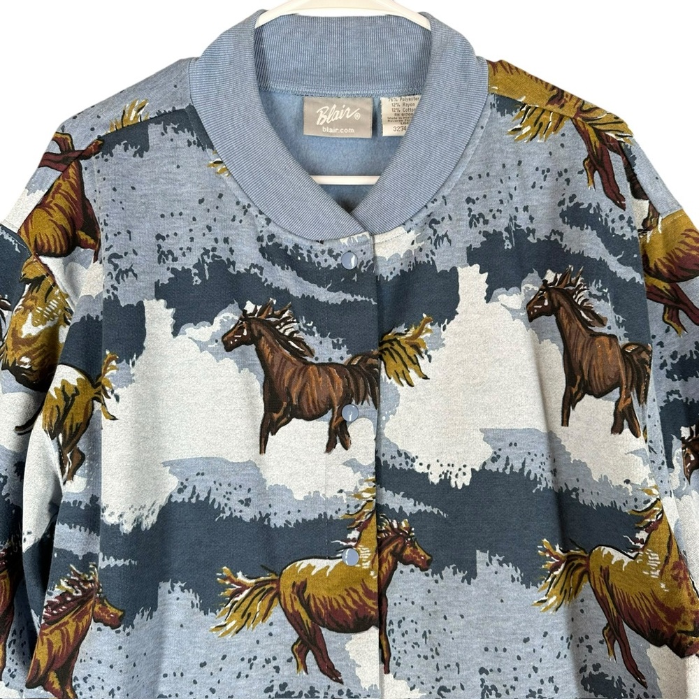 Blair Women’s L Large Horse AOP Jacket Equestrian Vintage 1990s Snap‎ Western - Picture 10 of 14